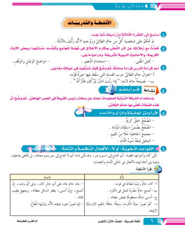 شرح درس مكارم الأخلاق وحاتم الطائي للصف الأول الثا